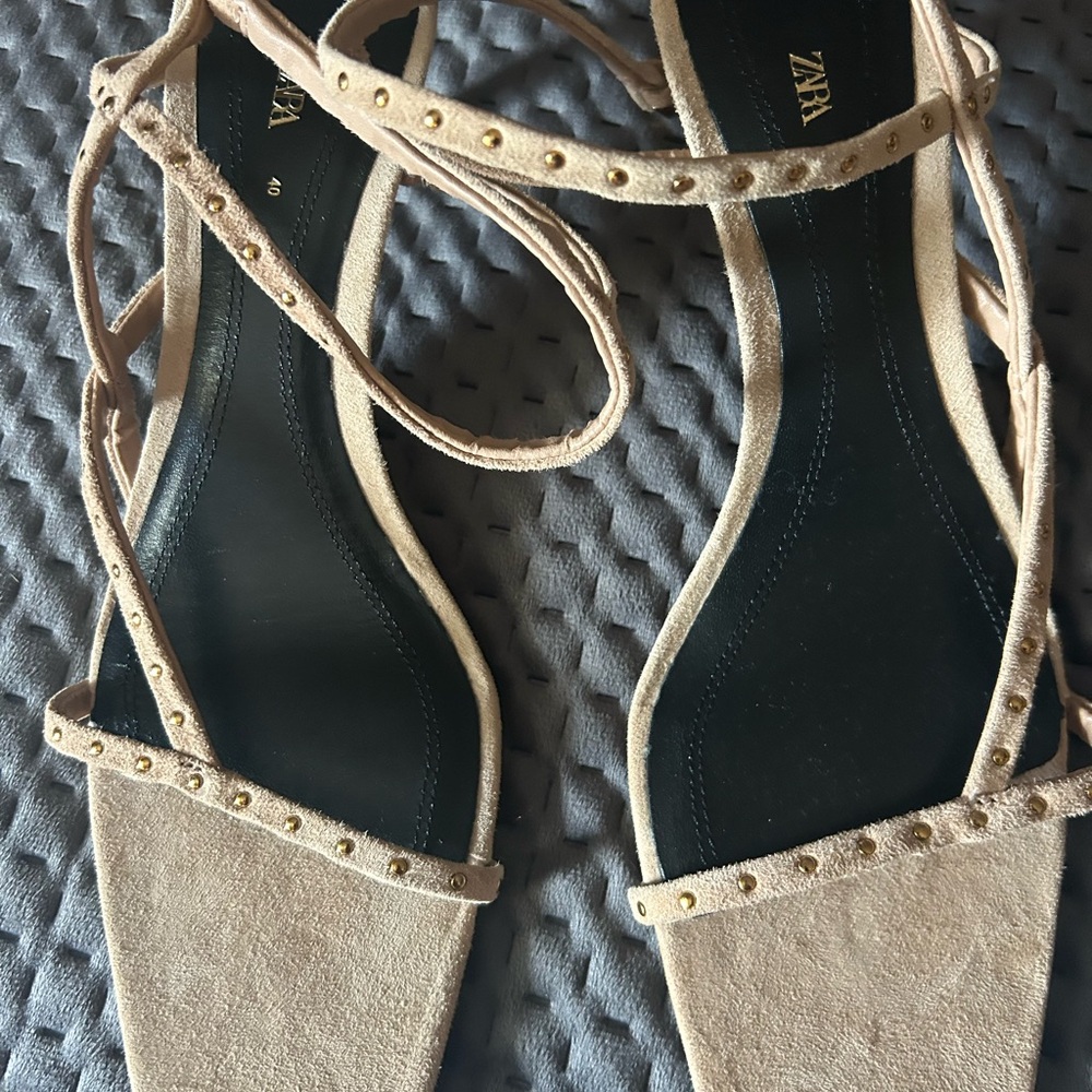 Zara Tan Studded Sandals